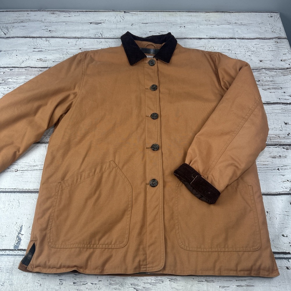 Vtg Faded Glory Jacket Women Medium Barn Chore Corduroy Trim Plaid Lined Canvas